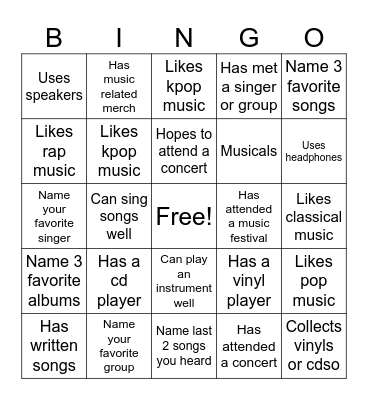 Music Bingo Card