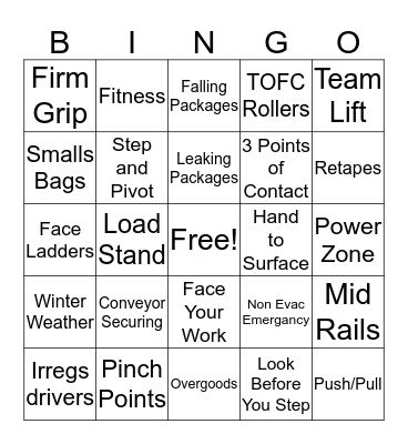 Safety Bingo Card