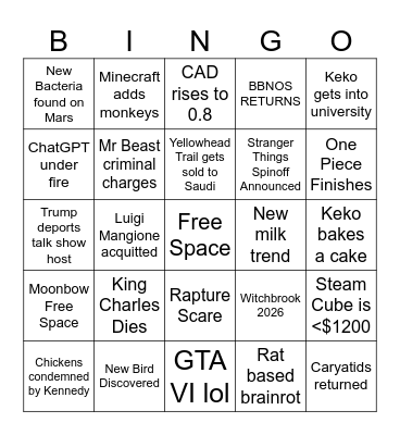2026 Bingo Card