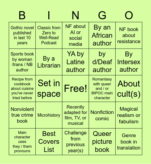 2026 Read Harder Challenge Bingo Card
