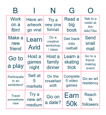 Maddie's 2026 Bingo Card