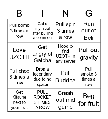 ROLL A GATCHA Bingo Card