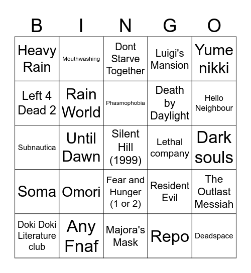 Horror bingo Card