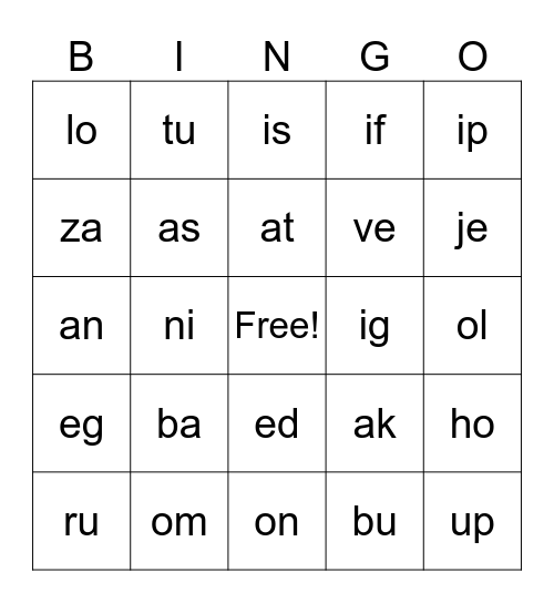 CV and VC Blends Bingo Card