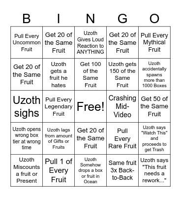 Uzoth Gift Opening Bingo 2025 Bingo Card