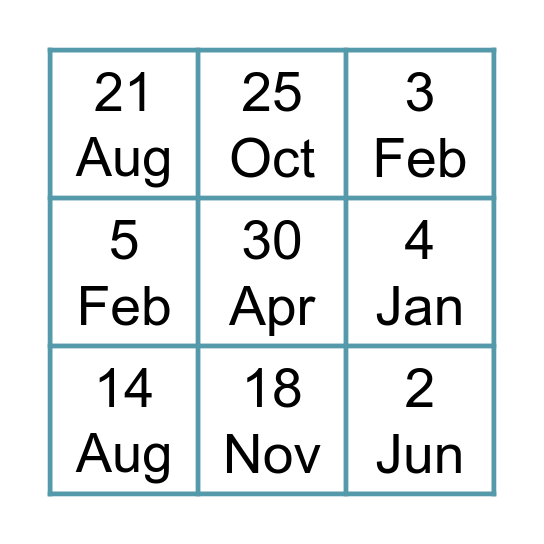 DATES Bingo Card