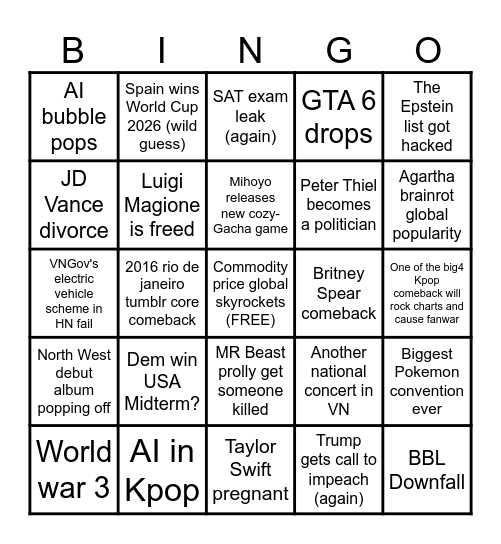 2026 card Bingo Card