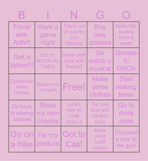 Adriana’s 2026 Bingo Card