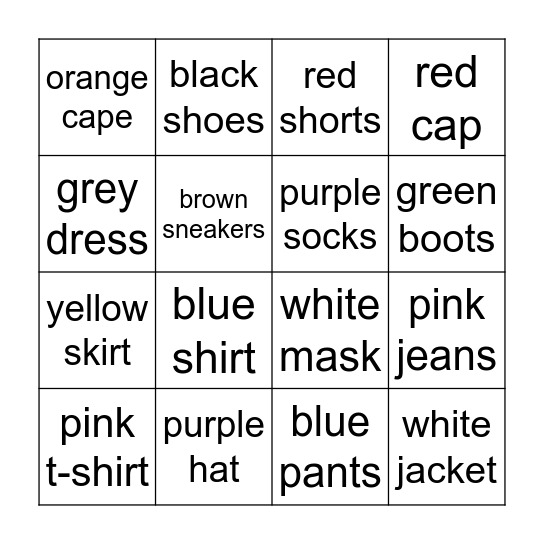 Do you like wearing ...? Bingo Card