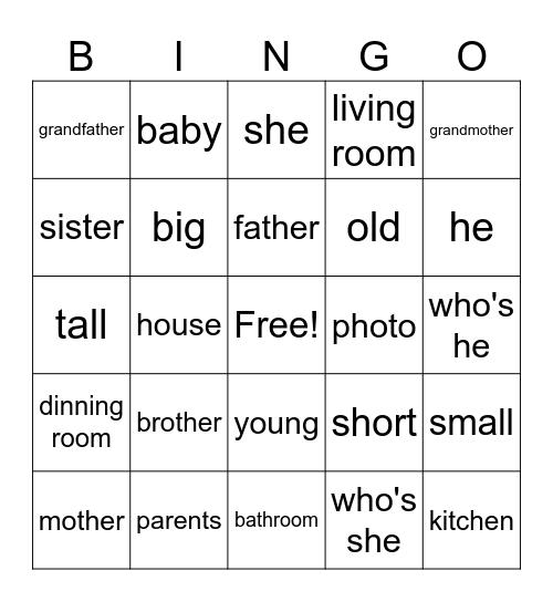 OurWorld 1 Unit 3-4Bingo Card