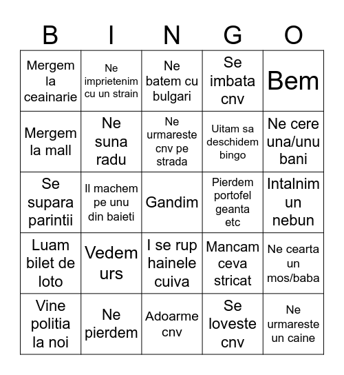 Sinaia Bingo Card