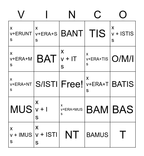 Stage 16 Verb Tense + Endings Bingo Card