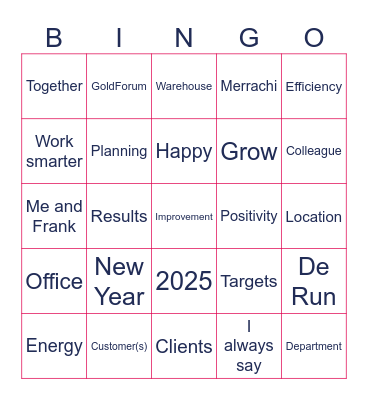 New Years Bingo Card