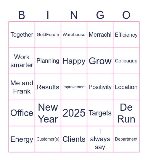 New Years Bingo Card