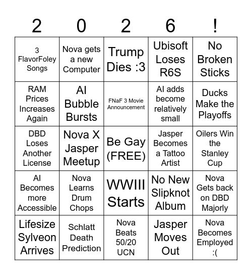 2026! Bingo! Bingo Card