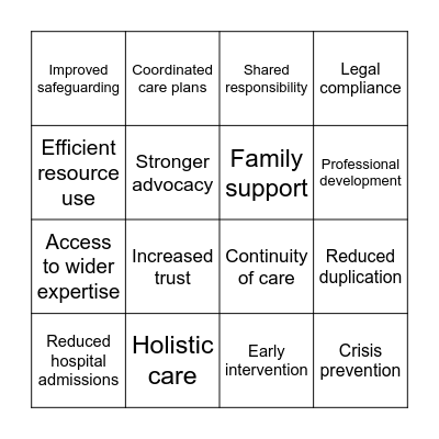 Multidisciplinary/Multiagency Working - Benefits Bingo Card