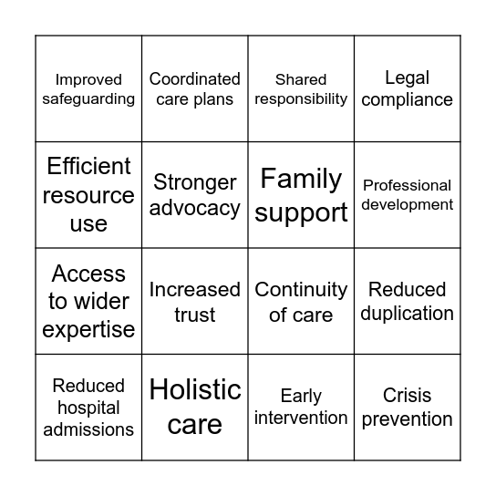 Multidisciplinary/Multiagency Working - Benefits Bingo Card