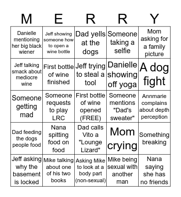 Xmas Eve Bingo Card