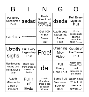 Uzoth Gift Opening Bingo 2025 Bingo Card