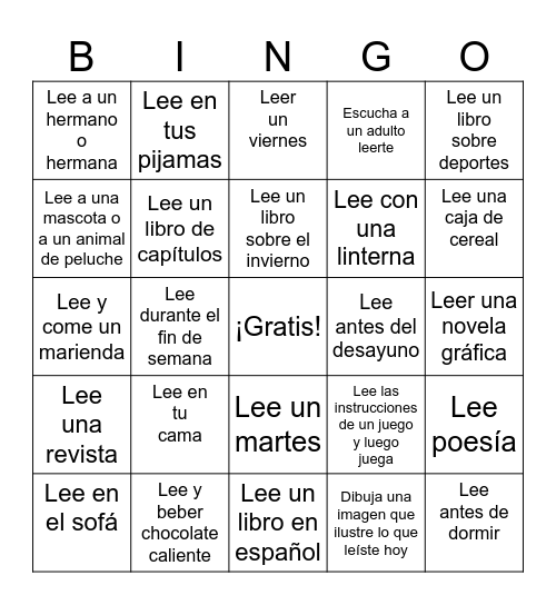 January Reading Bingo Card