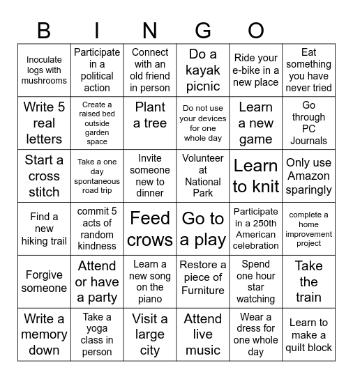 2026 Bingo Card