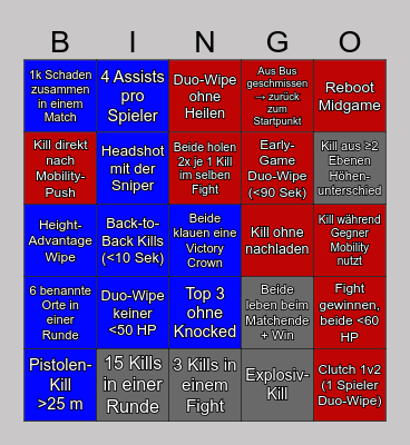 Fortnite Duo - Bingo Challenge Bingo Card