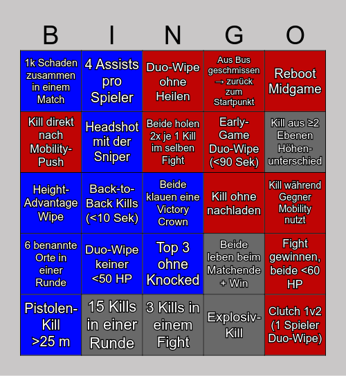 Fortnite Duo - Bingo Challenge Bingo Card