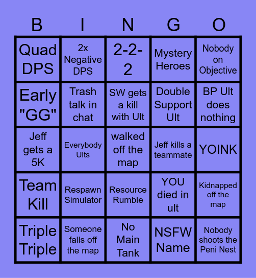 Marvel Rivals Bingo Card