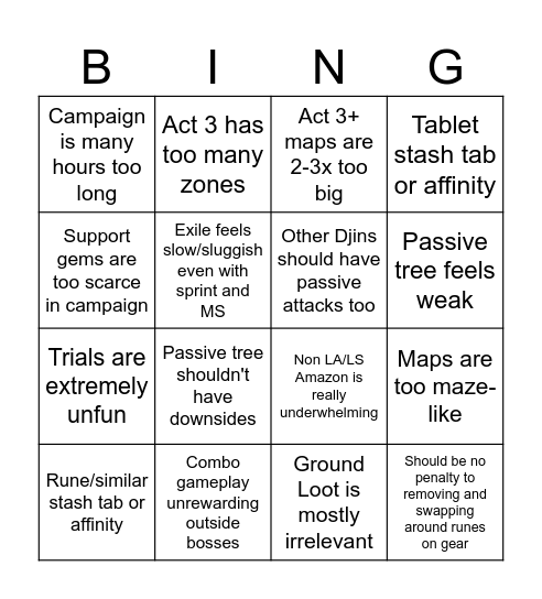 Core Game Bingo Card