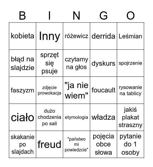 szczuk Bingo Card