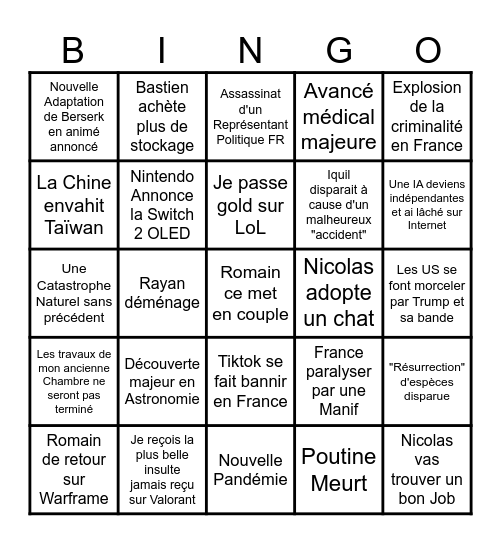 BINGO 2026 Bingo Card