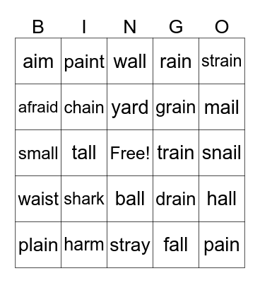 Sight Words Bingo Card