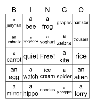 the alphabet Bingo Card