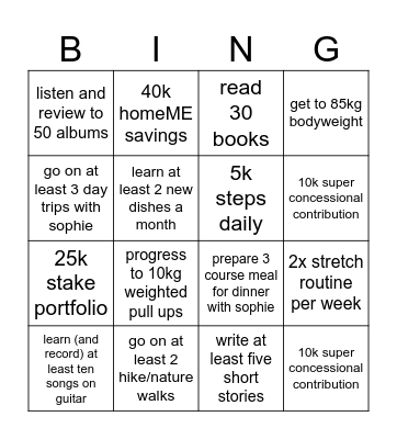 goals 2026 Bingo Card