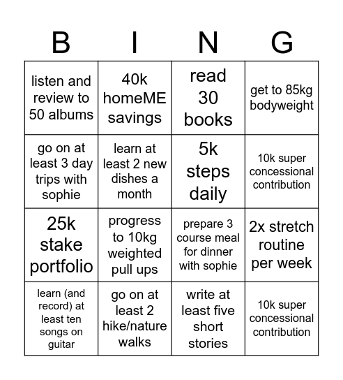 goals 2026 Bingo Card