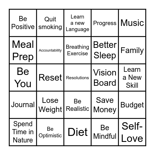 New Year New Me (contact center) Bingo Card
