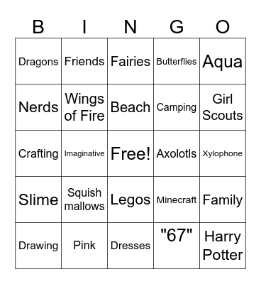 10th Birthday Bingo Card