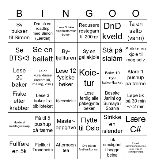 2026 Bingo Card