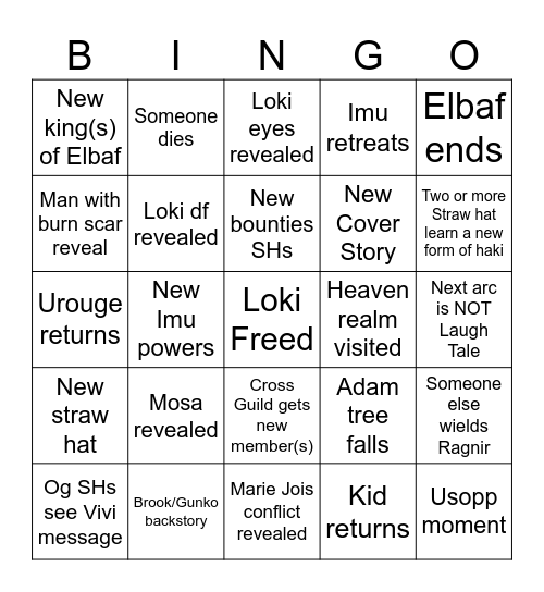 One Piece 2026 Bingo Card