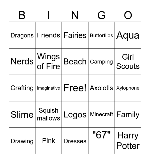 10th Birthday Bingo Card