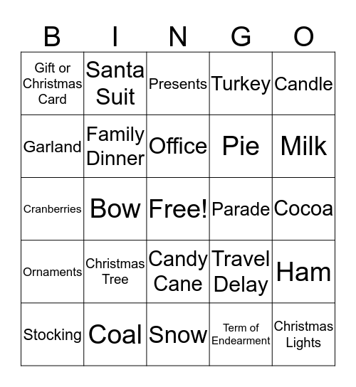 Christmas Vacation Bingo Card