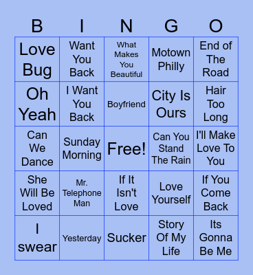 Boy Bands Bingo Card