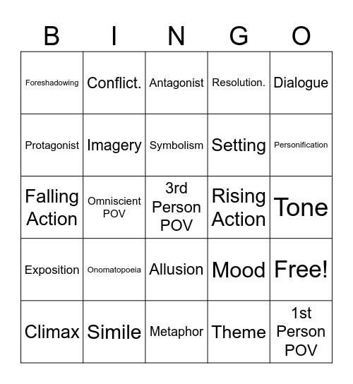 Literary Element Bingo Card