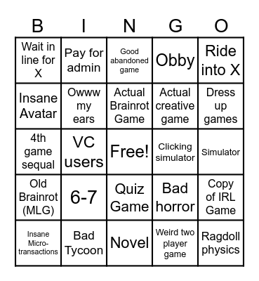 Roblox Brainrot Bingo Card