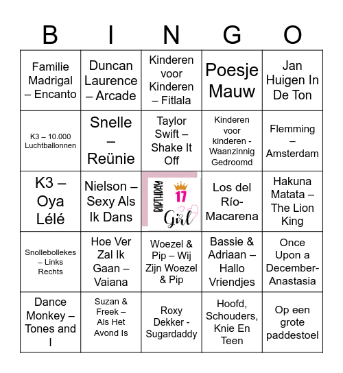 Amy's muziekbingo Card