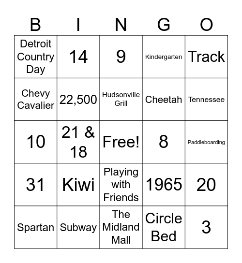 Schafer Family Bingo 2025 Bingo Card
