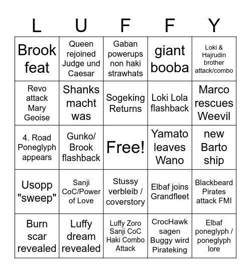 One Piece 26 Bingo Card