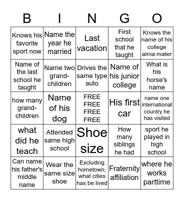 WAYNE'S BINGO Card