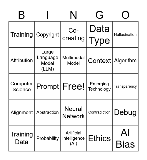Computer Science AI Vocabulary Bingo Card