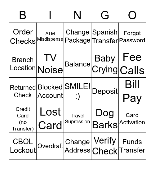 Call Bingo Card
